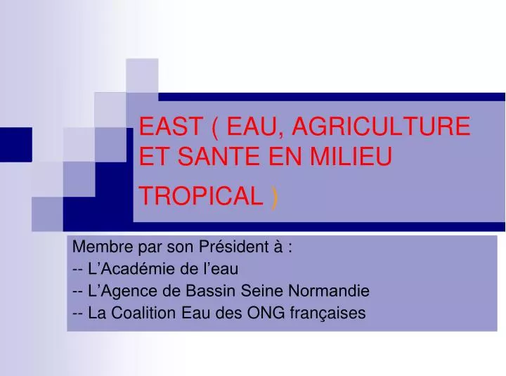 east eau agriculture et sante en milieu tropical