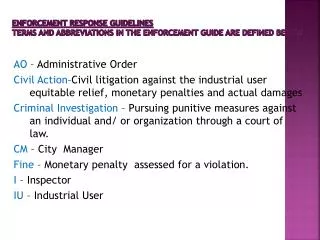 ENFORCEMENT RESPONSE GUIDELINES Terms and abbreviations in the enforcement guide are defined below