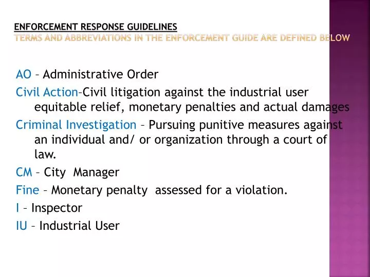 enforcement response guidelines terms and abbreviations in the enforcement guide are defined below