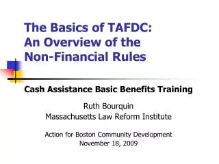 The Basics of TAFDC: An Overview of the Non-Financial Rules