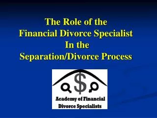 The Role of the Financial Divorce Specialist In the Separation/Divorce Process