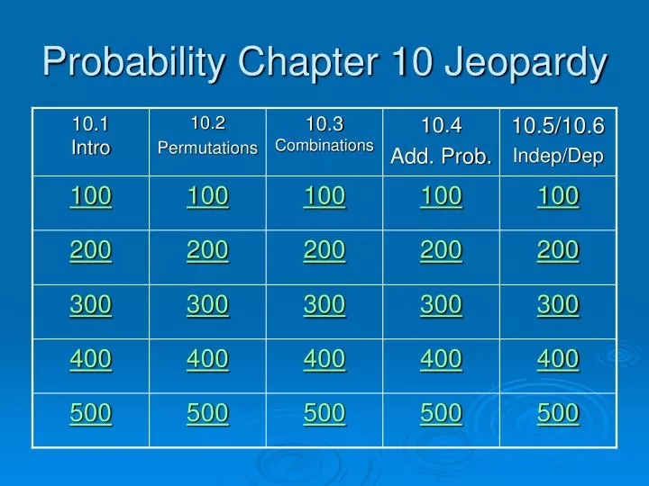 probability chapter 10 jeopardy
