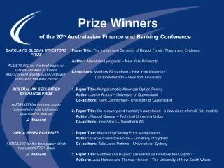 Prize Winners of the 20 th Australasian Finance and Banking Conference