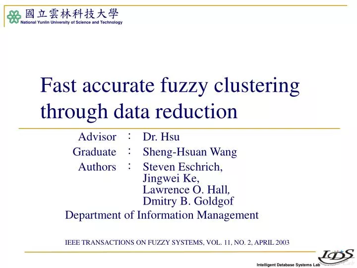 fast accurate fuzzy clustering through data reduction