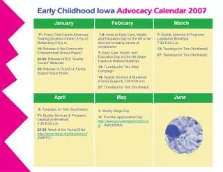 Early Childhood Iowa Advocacy Calendar 2007