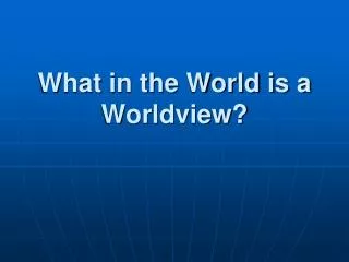 What in the World is a Worldview?