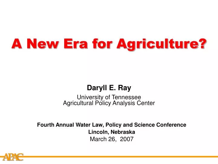 a new era for agriculture