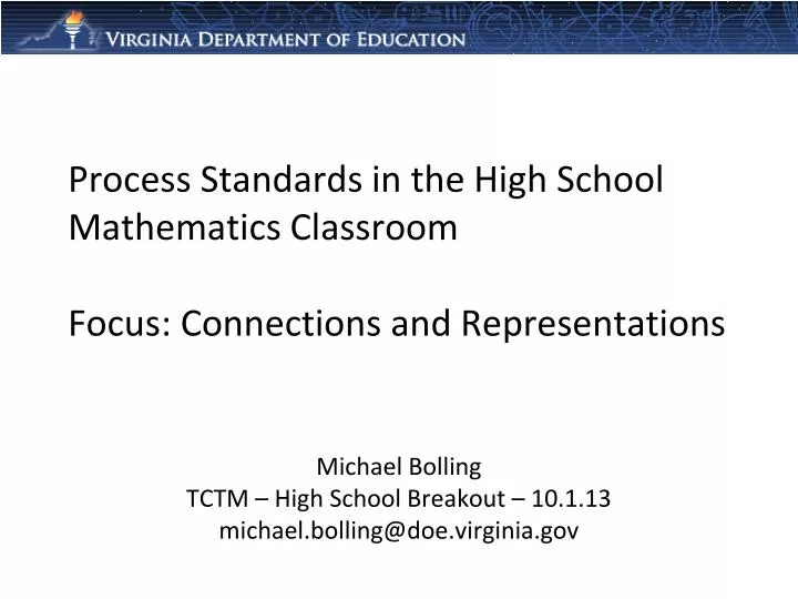 process standards in the high school mathematics classroom focus connections and representations