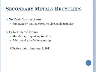 Secondary Metals Recyclers