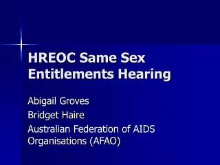 HREOC Same Sex Entitlements Hearing
