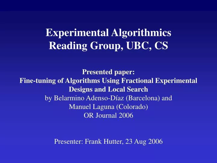 experimental algorithmics reading group ubc cs