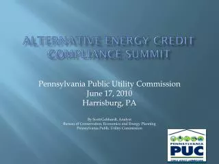 ALTERNATIVE ENERGY CREDIT COMPLIANCE SUMMIT