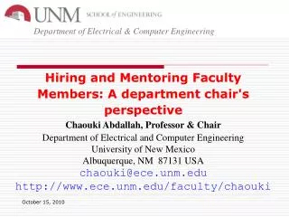 Hiring and Mentoring Faculty Members: A department chair's perspective