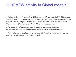 2007 AEW activity in Global models.