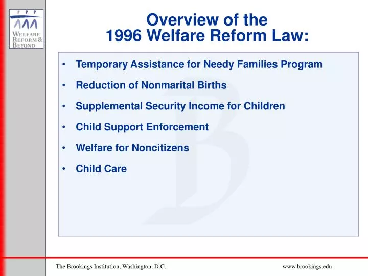 overview of the 1996 welfare reform law