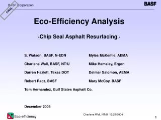 Eco-Efficiency Analysis - Chip Seal Asphalt Resurfacing -