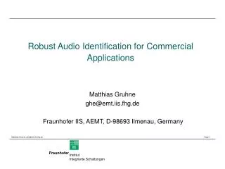 Robust Audio Identification for Commercial Applications