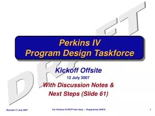 Perkins IV Program Design Taskforce