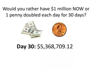 Would you rather have $1 million NOW or 1 penny doubled each day for 30 days?