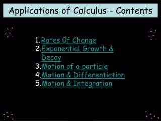 Applications of Calculus - Contents