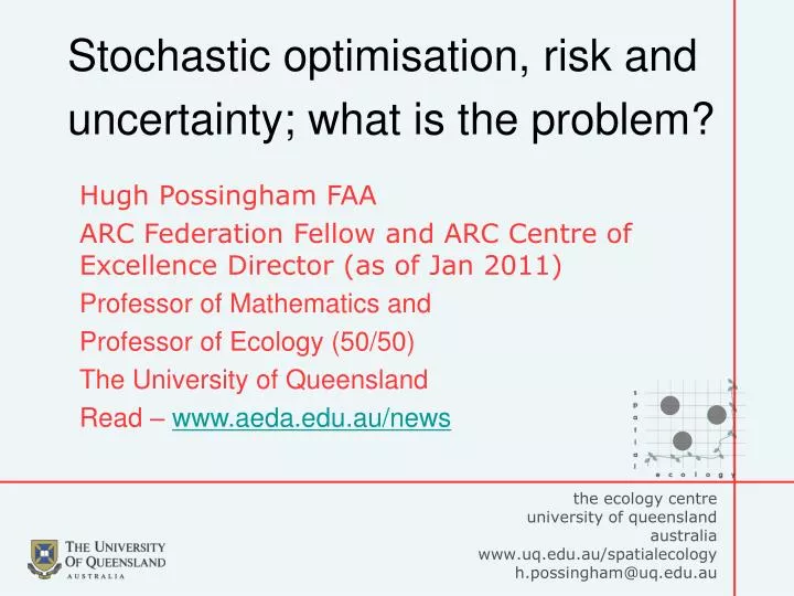 stochastic optimisation risk and uncertainty what is the problem