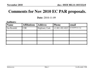 Comments for Nov 2010 EC PAR proposals.