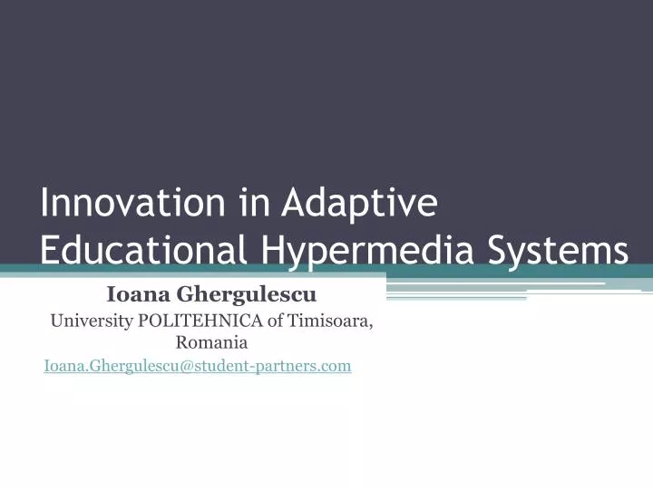 innovation in adaptive educational hypermedia systems