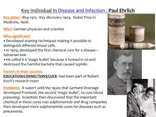 Key Individual in Disease and Infection : Paul Ehrlich