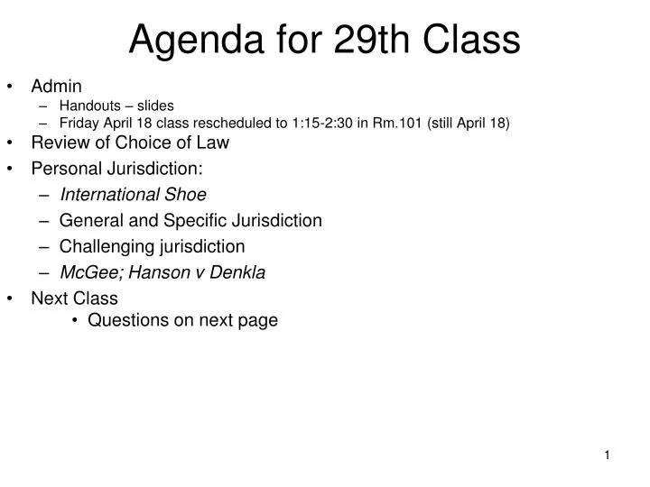 agenda for 29th class