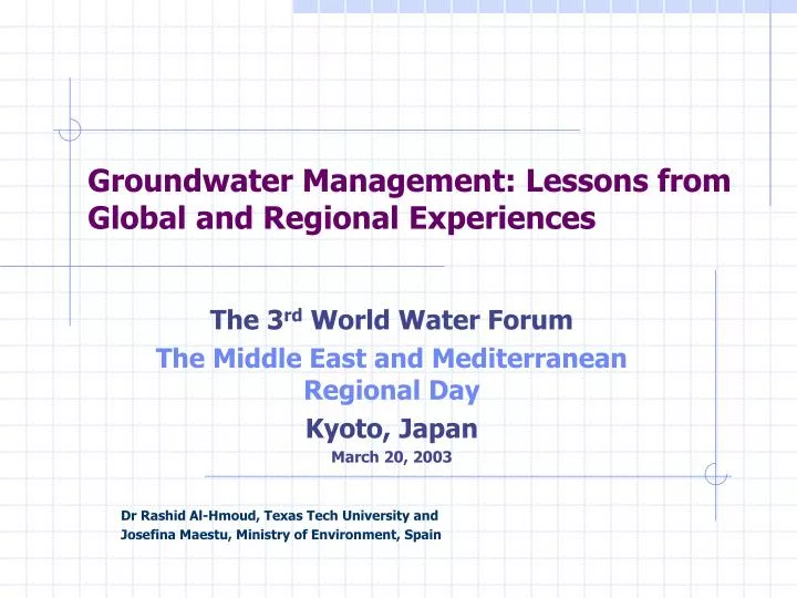 groundwater management lessons from global and regional experiences