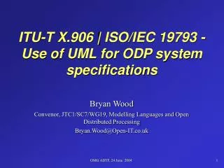 ITU-T X.906 | ISO/IEC 19793 - Use of UML for ODP system specifications