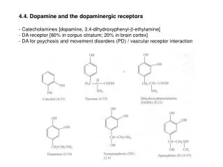 4.4. Dopamine and the dopaminergic receptors
