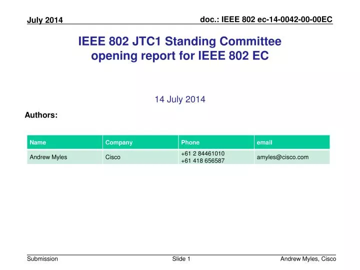 ieee 802 jtc1 standing committee opening report for ieee 802 ec