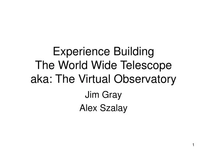 experience building the world wide telescope aka the virtual observatory
