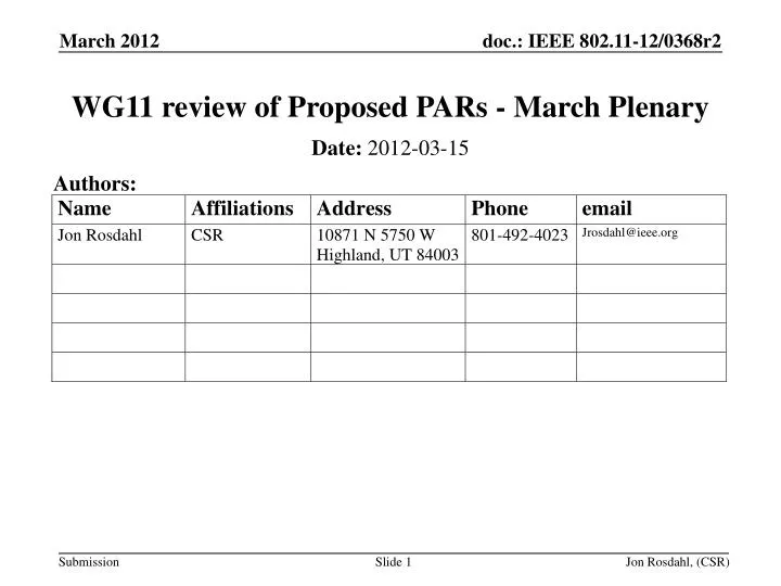 wg11 review of proposed pars march plenary