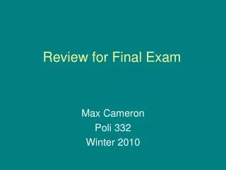 Review for Final Exam