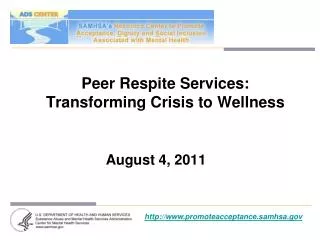 Peer Respite Services: Transforming Crisis to Wellness