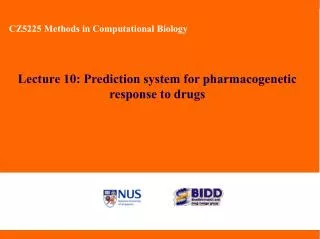 Lecture 10: Prediction system for pharmacogenetic response to drugs