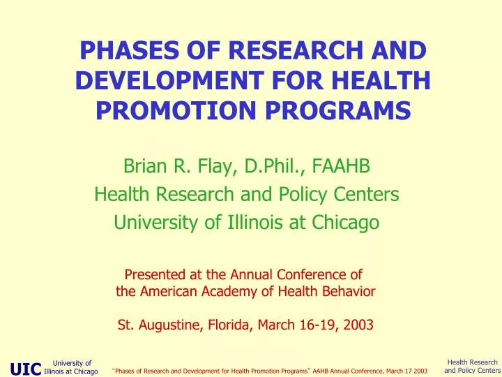 phases of research and development for health promotion programs
