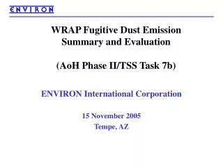 WRAP Fugitive Dust Emission Summary and Evaluation (AoH Phase II/TSS Task 7b)