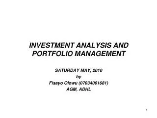 INVESTMENT ANALYSIS AND PORTFOLIO MANAGEMENT