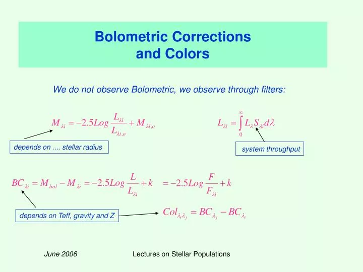 bolometric corrections and colors