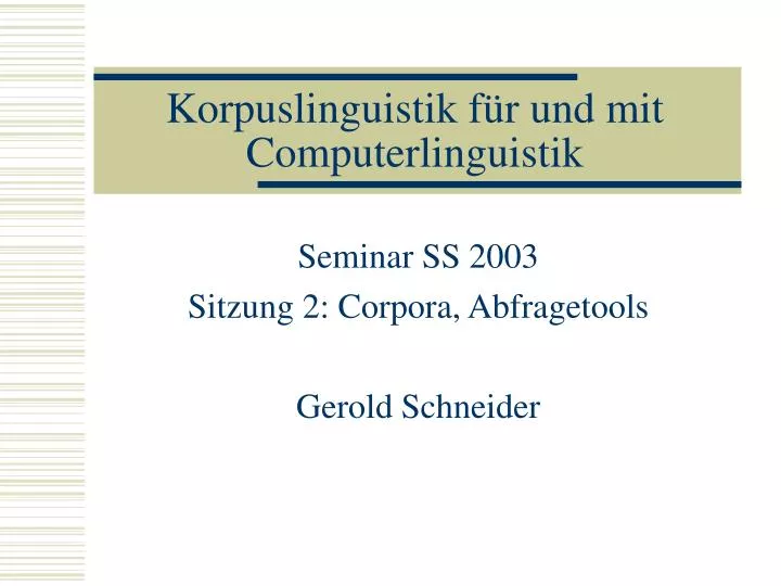 korpuslinguistik f r und mit computerlinguistik