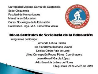 Universidad Mariano Gálvez de Guatemala Sede Chiquimula Facultad de Humanidades