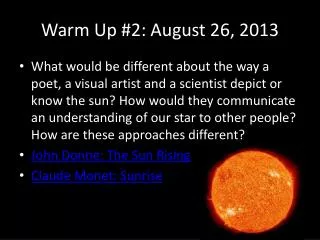 Warm Up #2: August 26, 2013