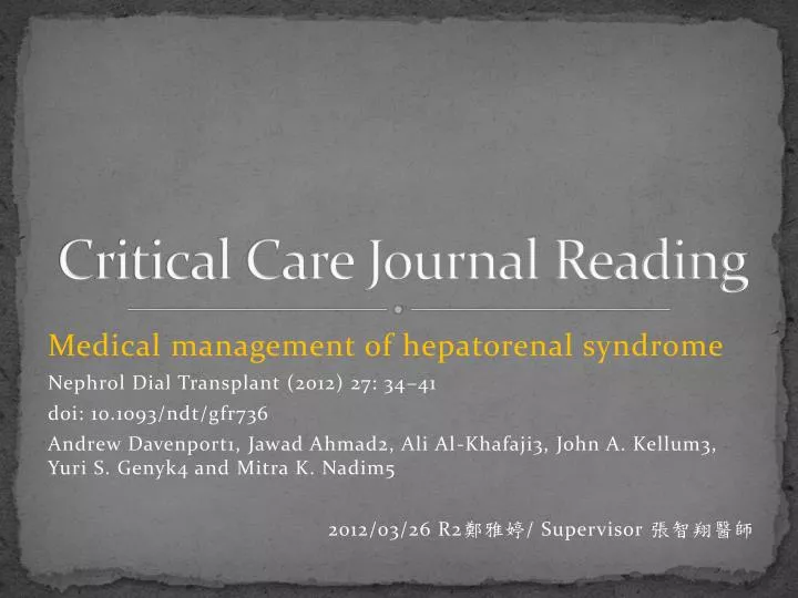 critical care journal reading