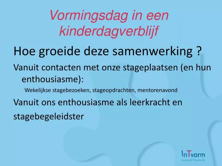 vormingsdag in een kinderdagverblijf