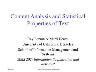 Content Analysis and Statistical Properties of Text