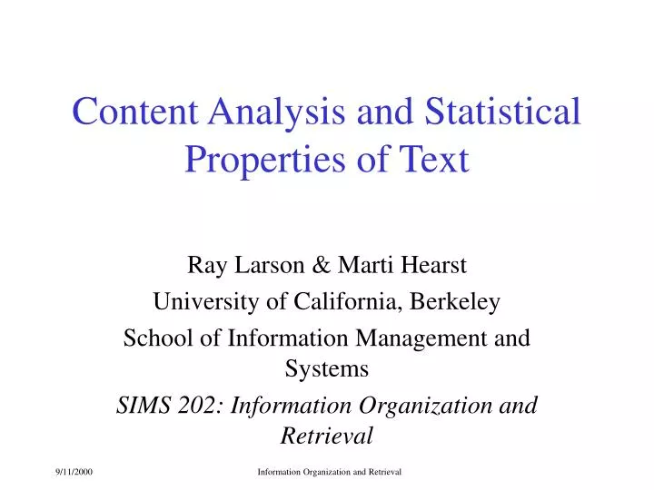 content analysis and statistical properties of text