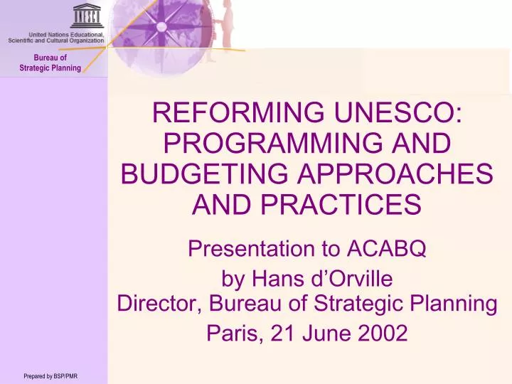 reforming unesco programming and budgeting approaches and practices